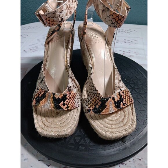 Vince Camuto Meehan Size 8.5 Snake Embossed Espadrilled Wedge Ankle Strap Square - Picture 2 of 9